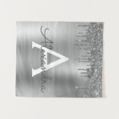 Zilveren Glitter Geborstelde Metaal Monogram Naam Wandkleed (Voorkant (horizontaal))