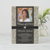 Zilveren Glitter Gem Fotoklas van 2025 Afstuderen Kaart (Staand voorkant)
