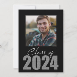 Zilveren Glitter Geslaagd 2024 Foto Aankondiging