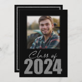 Zilveren Glitter Geslaagd 2024 Foto Aankondiging (Voorkant / Achterkant)