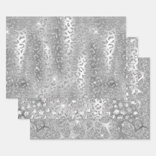 Zilveren Glitter Giraf & Luipaardvlekken Patronen Inpakpapier Vel (Set)