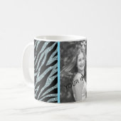 Zilveren Glitter Girly Blauwgroen Zebra Aangepaste Koffiemok (Voorkant links)