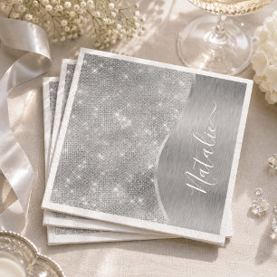 Zilveren Glitter Glam Bling Persoonlijke Metallic Servet