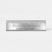 Zilveren Glitter Glam Drips Handgeschreven Kalligr Bureau Naambordje (Voorkant)