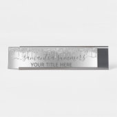 Zilveren Glitter Glam Drips Handgeschreven Kalligr Bureau Naambordje (Voorkant)