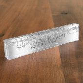 Zilveren Glitter Glam Drips Handgeschreven Kalligr Naambordje (Zijkant)
