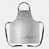 Zilveren Glitter Glam Metaal Monogram Naam Schort (Voorkant)