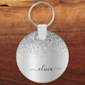 Zilveren Glitter Glam Metaal Monogram Naam Sleutelhanger (Voorkant)