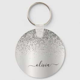 Zilveren Glitter Glam Metalen Monogram Naam Sleutelhanger