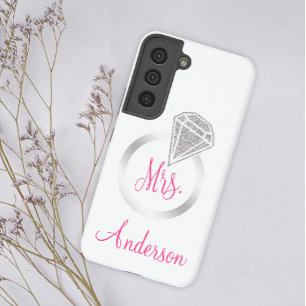 Zilveren Glitter Glam Ring Mrs Bruid Initiaal Naam Samsung Galaxy Hoesje
