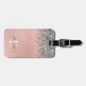 Zilveren Glitter Glam Roze Geborsteld Metaal Monog Bagagelabel (Voorkant horizontaal)