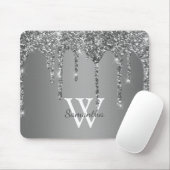 Zilveren Glitter Glans Drip Folie Monogram Naam Muismat (Met muis)
