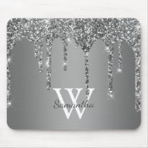 Zilveren Glitter Glans Drip Folie Monogram Naam