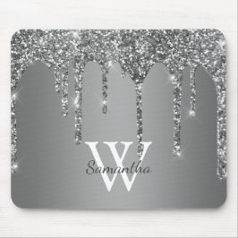 Zilveren Glitter Glans Drip Folie Monogram Naam Muismat