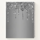 Zilveren Glitter Glans Drip Folie Monogram Naam Notitieboek (Achterkant)