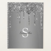 Zilveren Glitter Glans Drip Folie Monogram Naam Planner (Voorkant)