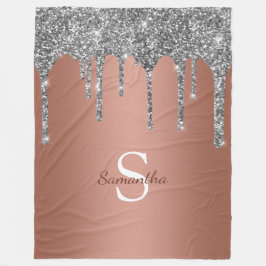 Zilveren Glitter Glans Drip Roze Gouden Monogram Fleece Deken