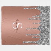 Zilveren Glitter Glans Drip Roze Gouden Monogram Fleece Deken (Voorkant (Horizontaal))