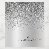 Zilveren glitter glans glam metaal monogram naam wijn etiket (Enkel label)