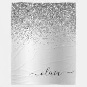 Zilveren Glitter Glans Metaal Monogram Naam Fleece Deken (Voorkant)