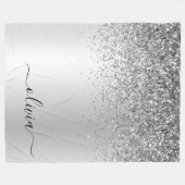 Zilveren Glitter Glans Metaal Monogram Naam Fleece Deken (Voorkant (Horizontaal))