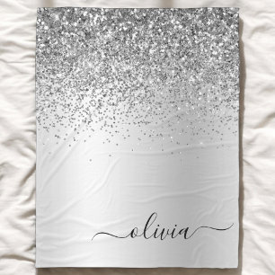 Zilveren Glitter Glans Metaal Monogram Naam Fleece Deken