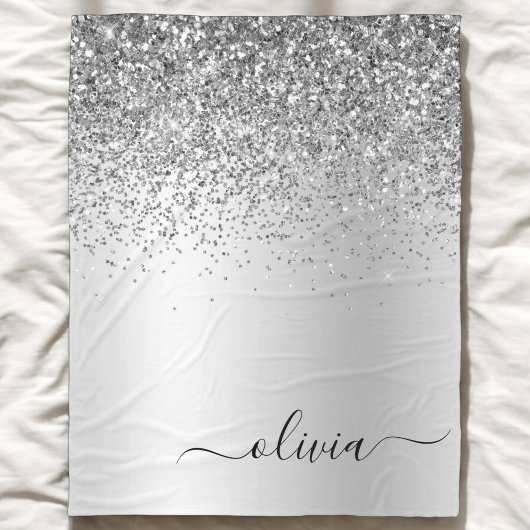 Zilveren Glitter Glans Metaal Monogram Naam Fleece Deken
