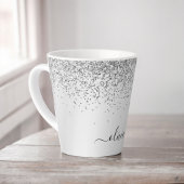 Zilveren Glitter Glans Metaal Monogram Naam Latte Mok
