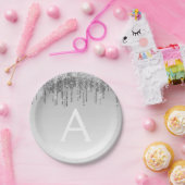 Zilveren Glitter & Glans Monogram Verjaardag Papieren Bordje (Feest)