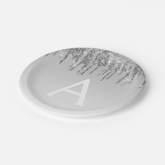 Zilveren Glitter & Glans Monogram Verjaardag Papieren Bordje (Gekanteld)