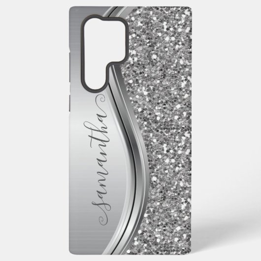 Zilveren Glitter Glans Nep Glitter Persoonlijk Samsung Galaxy Hoesje (Achterkant)