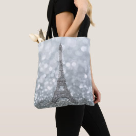 Zilveren Glitter Glans Parijs Eiffeltoren Glam Tote Bag