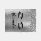 Zilveren Glitter Glans Wimpers Monogram Naam Fleece Deken (Voorkant (Horizontaal))