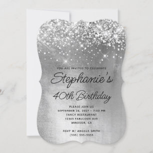 Zilveren Glitter Glanzende Folie Monogram 40e Verj Kaart