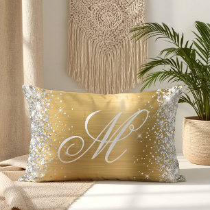 Zilveren Glitter Glanzende Gouden Folie Fancy Mono Kussen