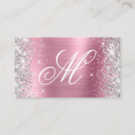 Zilveren Glitter Glanzende Roze Folie Fancy Monogr Visitekaartje