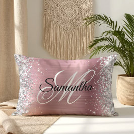 Zilveren Glitter Glanzende Roze Folie Monogram Kussen