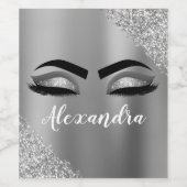 Zilveren glitter glinster wimpers monogram naam wijn etiket (Enkel label)