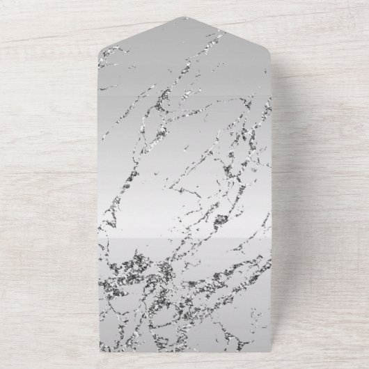 Zilveren Glitter Glitzy Marmer All In One Uitnodiging (Buitenkant)