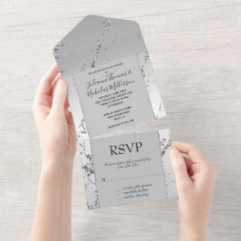 Zilveren Glitter Glitzy Marmer All In One Uitnodiging