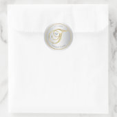 Zilveren Glitter Goud Monogram Bruiloft Envelop Af Ronde Sticker (Tas)
