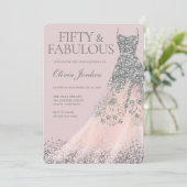 Zilveren Glitter Gown & Blush 50ste Verjaardagsfee Kaart (Staand voorkant)