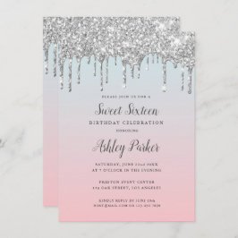  Zilveren Glitter Gradiënt Sweet 16 Geboortedag Kaart