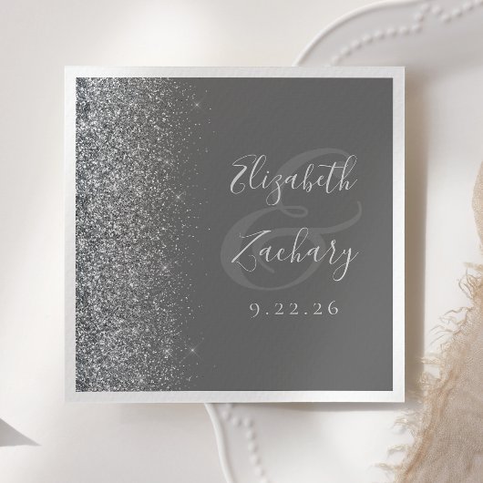 Zilveren Glitter Grijs Bruiloft Servetten