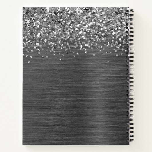 Zilveren Glitter Grijs Geborsteld Metaal Monogram Notitieboek (Achterkant)