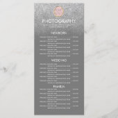 Zilveren Glitter Grijs Logo Fotografiebedrijf Menu (Voorkant)