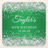 Zilveren Glitter Groen 40ste verjaardag Kartonnen Onderzetters (Voorkant)