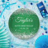 Zilveren Glitter Groen 40ste verjaardag Papieren Bordje (Feest)