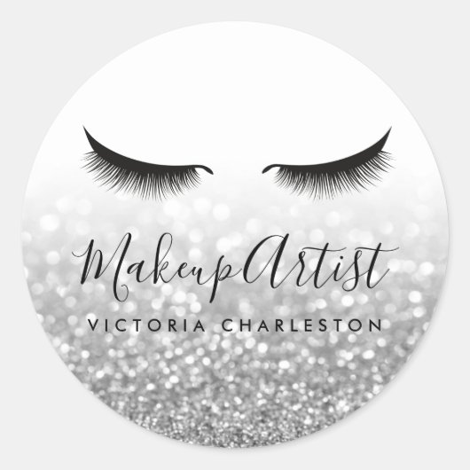 Zilveren Glitter Haar Make-up Wimpers Ronde Sticker (Voorkant)