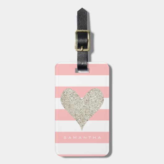 Zilveren Glitter Hart Bagagelabel (Voorkant verticaal)